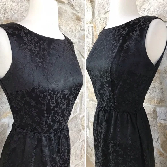Vintage 50s Black Floral Brocade Dress Set with Kitten Bow Waist Audrey Hepburn - Picture 6 of 16